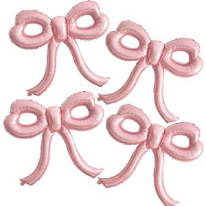 4 Pcs Pink Bow Balloons Bow Party Decorations for Girl Women Pink Bow Birthday Decorations Giant Foil Balloon for Baby Shower Bridal Engagement Wedding Decor Bachelorette Party Supplies