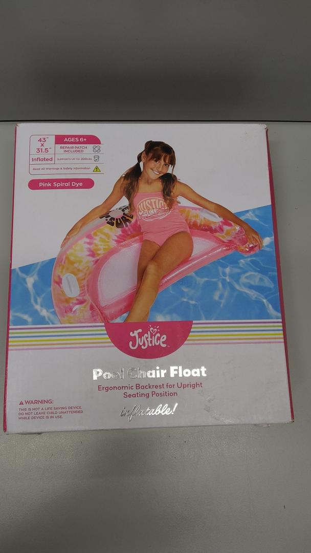 Justice Pool Chair Float Pink Spiral Dye