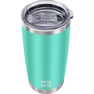 WETOWETO 20oz Insulated Stainless Steel Tumbler, Double Wall Vacuum Leak-proof Travel Coffee Mug, Powder Coated Water Cup (Cyan, 1 Pack)
