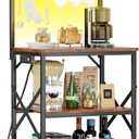 Furologee Bakers Rack with Power Outlet and LED Light, Small Microwave Stand with 4 Tier Shelves, Coffee Bar Station Table with 6 S Hooks, Kitchen Storage Rack for Spices, Pots, Rustic Brown