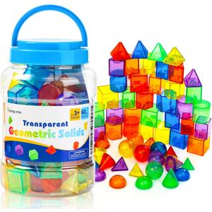 60 Pieces 3D Shapes for Teaching - Geometric Solids for Kids, Light Table Manipulatives, Translucent Toys