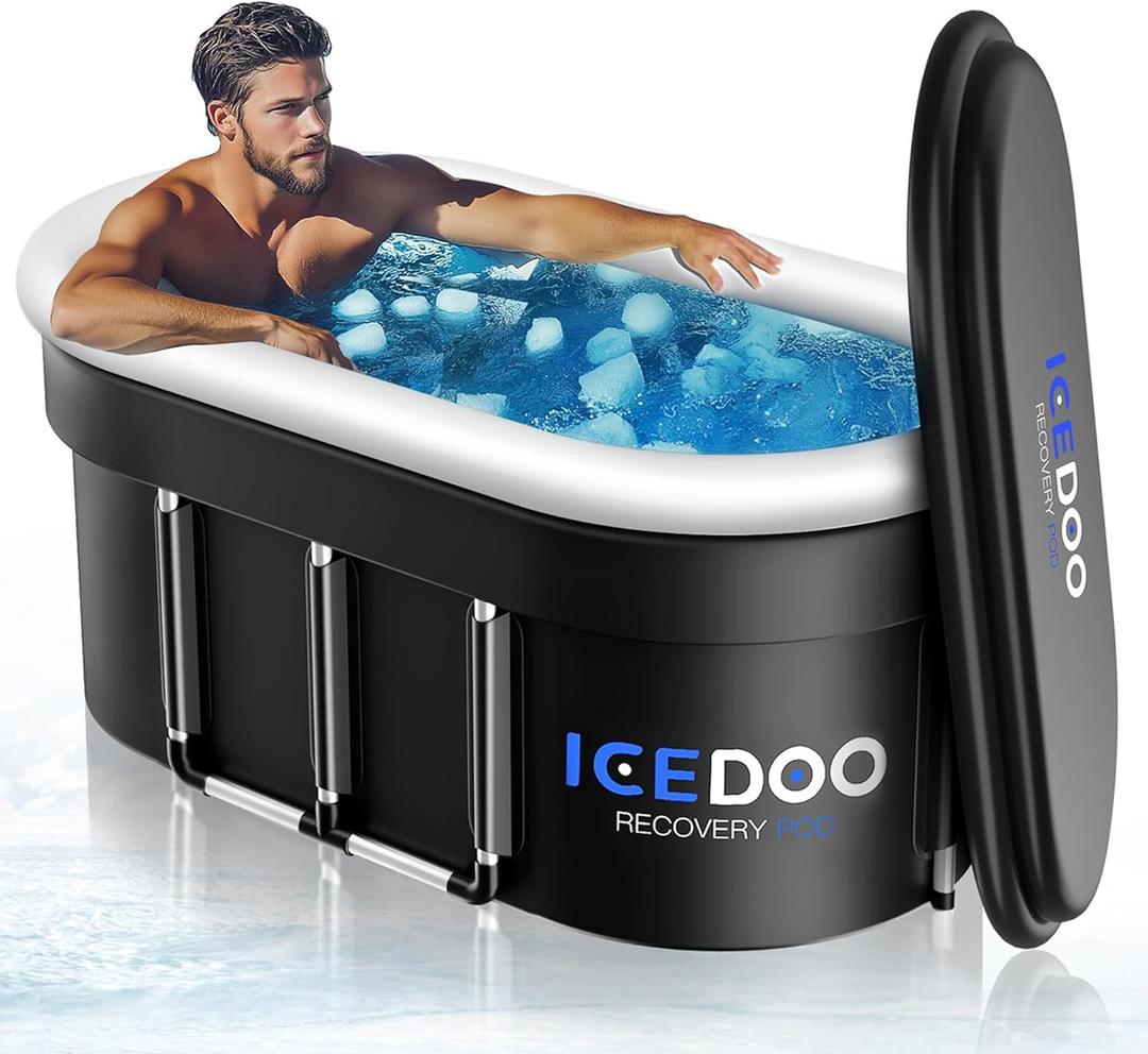 Upgraded 132 Gal XXL Large Oval Ice Bath with Air Ring, Multi-Layered Portable Cold Plunge Tub for Athletes, Foldable & Inflatable Full-Body Cold Tub Recovery at Home, Outdoors,Gym Use (Black)