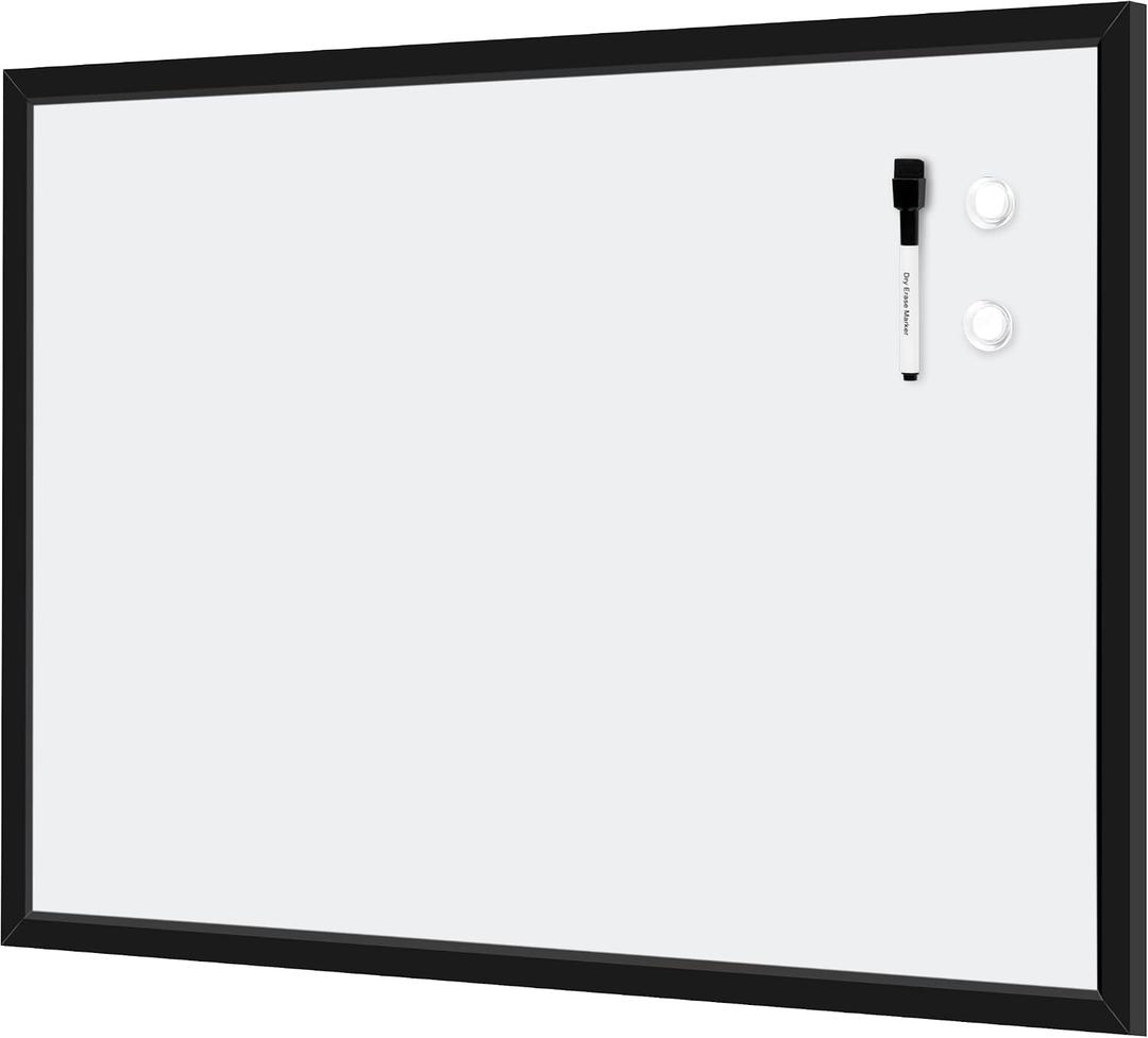 Amazon Basics Magnetic Dry Erase Whiteboard, 35"W x 23"H, Black Wooden Frame, Wall-Mounted for Writing and Presentation