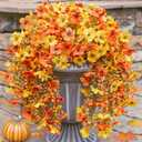 INSPRING Artificial Fall Flowers for Outdoors Decoration,  Fake Fall Light Orange & Yellow Hanging Flowers, Faux Autumn Decor for Porch Patio Balcony Planter, Realistic Arrangement