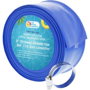 U.S. Pool Supply Pool Backwash Hose 2" x 50' - Heavy-Duty Pool Drain Hose, Filter Pump Water Drainage, Sump Pump Discharge, Inground Draining - Flexible Lay Flat, Clamp