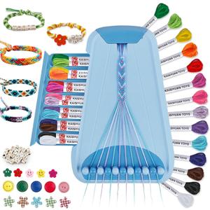 Friendship Bracelet Making Kit for Girls Ages 8-12, Kids Jewelry Making Kit with 28 Pre-Cut Threads and Letter Beads, Arts and Crafts for Kids, Birthday Easter Gifts for 6 7 8 9 10 11 12 Year Old (Light Blue)