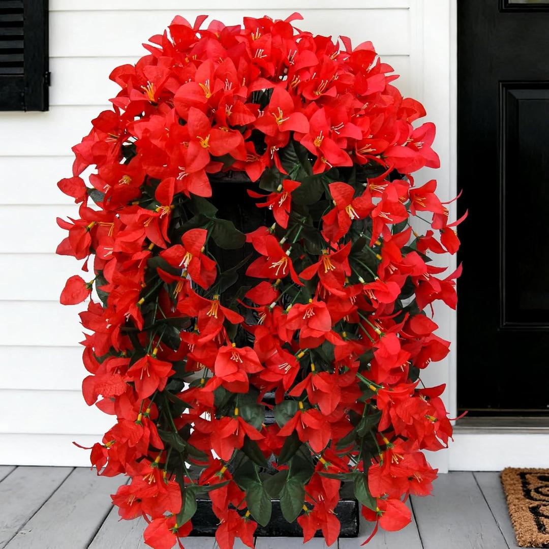 Faux Bougainvillea Artificial Flowers Plants for Outdoor Outside Summer UV Resistant, 2 PCS Fake Silk Long Trailing Vines for Front Door Porch Planter Balcony Patio Garden Decoration