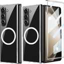 MSOTES for Galaxy Z Fold 7 Case Compatible with MagSafe, Bulit-in Tempered Glass Screen Protector & Ultra Strong Magnetic Anti-Yellowing Slim Thin Phone Cover for Samsung Galaxy Z Fold7 (Clear) (Transparent)