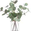 Artificial Eucalyptus Stems in Glass Vase with Faux Water,3Pcs Fake Plant with Double-Sided Green Leaves for Home, Bathroom, Office, Farmhouse, Shelf Coffee Table Decor
