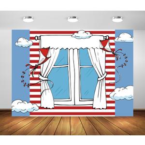 BELECO 10x8 Ft Fabric Cartoon Window Kite Backdrop Red White Striped Kite Kids Birthday Party Background Boys Girls 1st Birthday Cake Table Banner Baby Shower Party Decorations Photo Studio Props (N5-a60133)