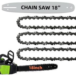 18 Inch Chainsaw Guide Bar and Chains 62 Drive Links, 3/8" LP Pitch, 050" Gauge, 18-Inch Replacement Chainsaw Chains Compatible with Husqvarna, Echo, Poulan, Craftsman and more (1 Bar + 3 Chains)