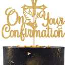 2 x On Your Confirmation Cake Topper, First Communion/Baptism/Christen Day/Baby Shower/Wedding Day Decorations Supplies Gold Glitter