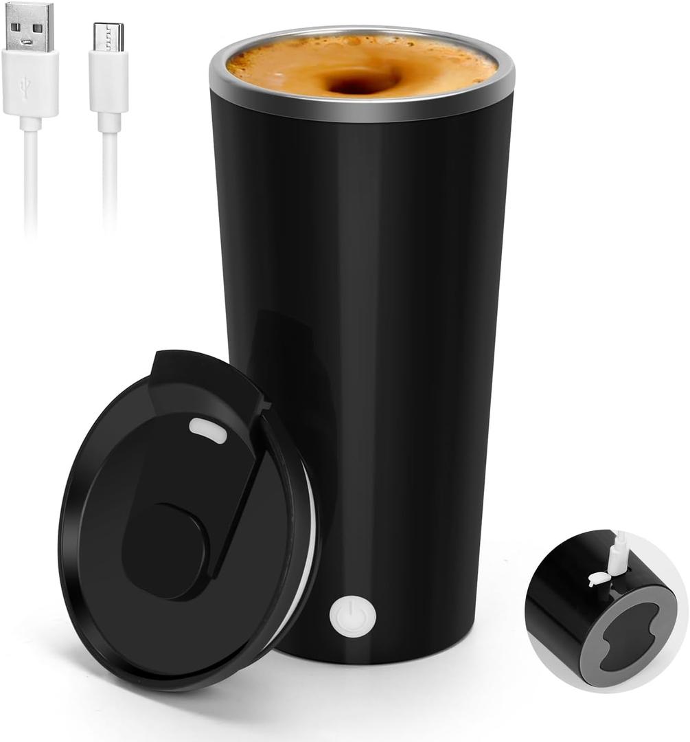 Auto Stirring Coffee Mug, Rechargeable Self Mixing Cup, 400ml Magnetic Stainless Steel Coffee Mug to Stir Mixed Milk, Powder, Black (Dark)
