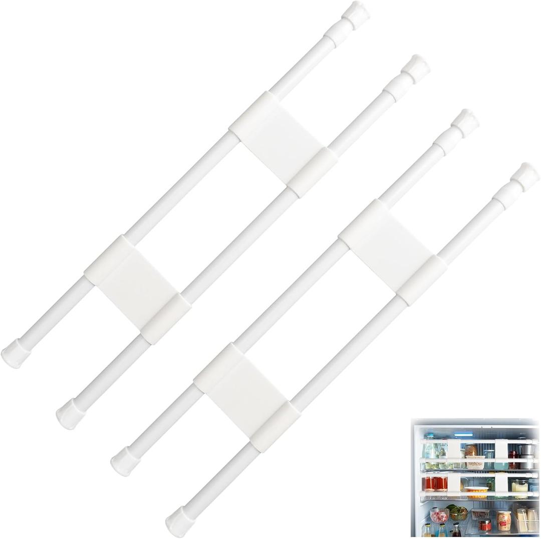 RVGUARD Double RV Refrigerator Bar Adjustable Fridge Tension Rod Holds Food and Drinks in Place Extends Between 16" and 28" for Camper Refrigerator, Kitchen, Cupboard, Bookshelf2Sets
