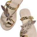 GORGLITTER Women's Butterfly Metallic Sandals Dressy Sparkly Rhinestone Strappy Toe Ring Slide Flats Sandal, Size 43
