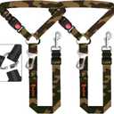 Removable Dog Seat Belt Harness for Car, 3 in 1 Pet Dog Car Seatbelt Leash, Retractable Restraint Secures to Vehicle Headrest & Adjustable Reflective Bungee Dog Seatbelt Tether, Camouflage