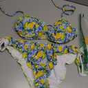 Milumia Women's 2 Piece Bikini Set Lemon Lettuce Trim Halter String Triangle Bathing Suit, Large