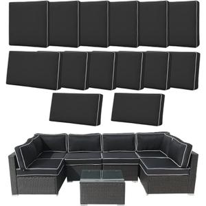 14 Pcs Patio Cushion Covers Replacement Outdoor Couch Cushions Covers Splashproof Sofa Slipcovers Set with Zippers,Patio Furniture Protector, Couch 3 Sizes, Covers Only (Black+White)
