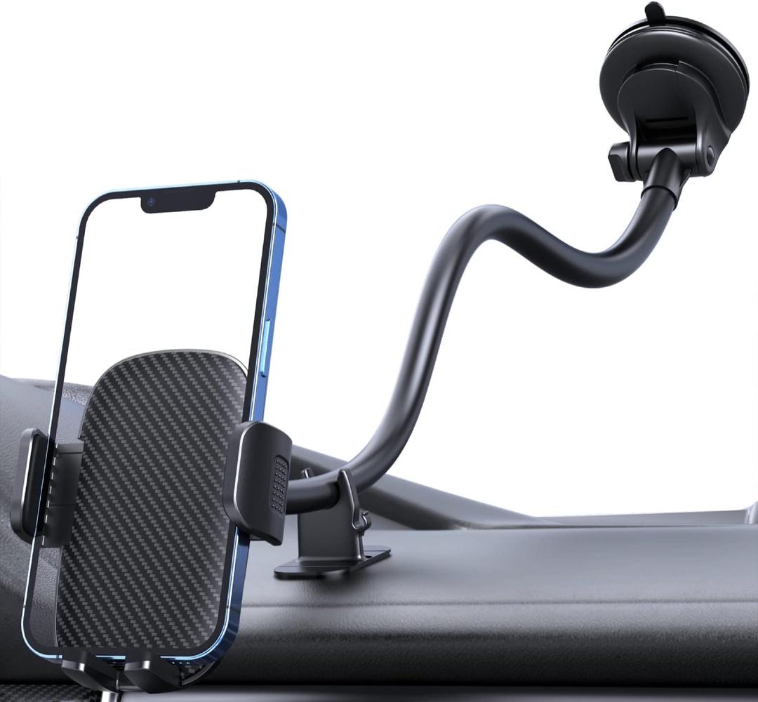 Qifutan Phone Holder - 14-Inch Long Arm Windshield Car Cell Phone Holder Anti-Shake Stabilizer Automobile Mount for iPhone Android Smartphones