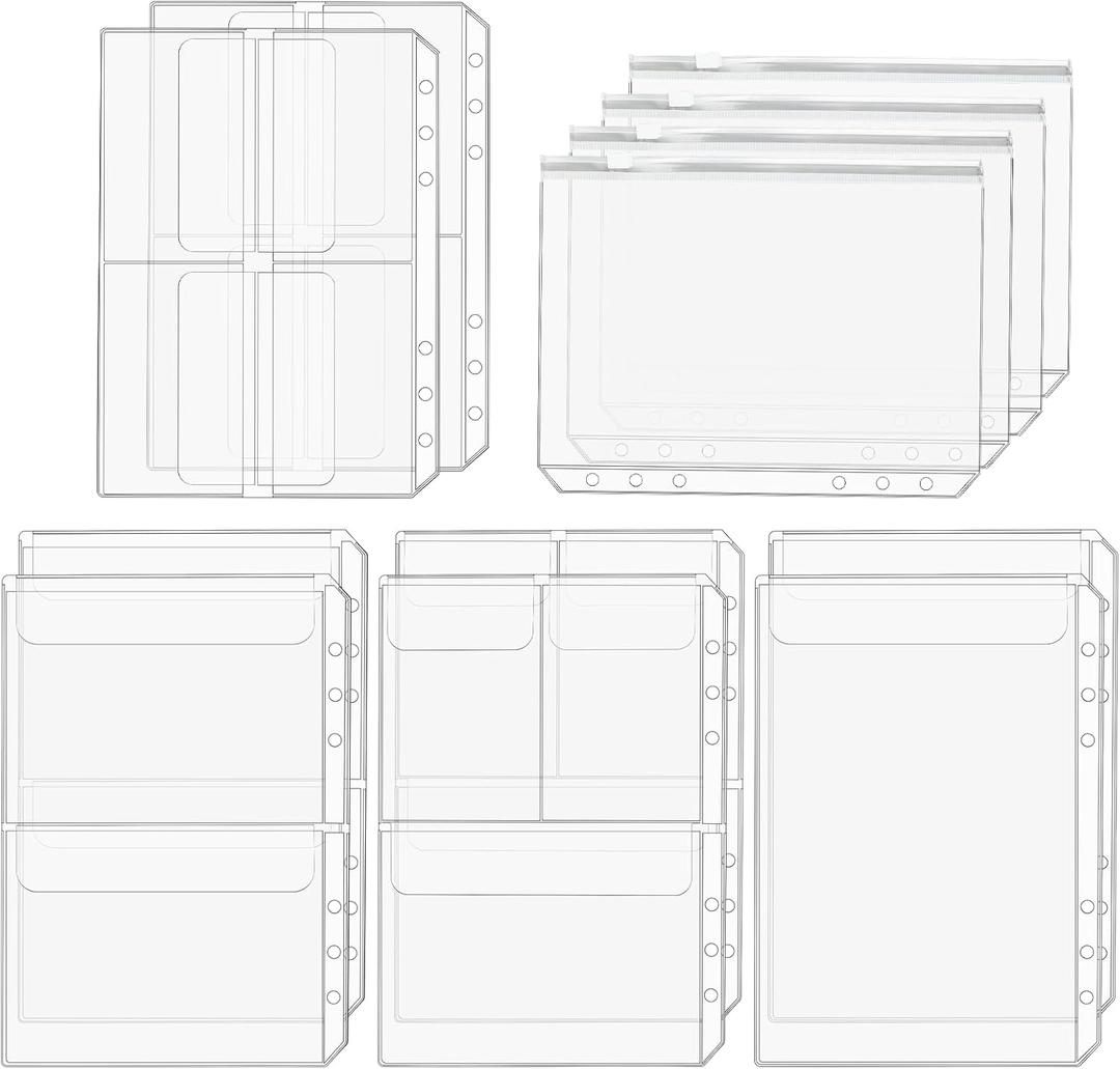 Premium Clear Binder Zipper Folders - 12PCS A5 Size 6 Holes Binder Inserts, Document Filing Bags for 6-Ring Notebook Loose Leaf Bags