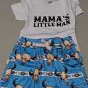 Baby Boy Summer Clothes Set Mama's Little Man Print Short Sleeve T-Shirt Casual Shorts Western Cowboy Outfits
Size 90