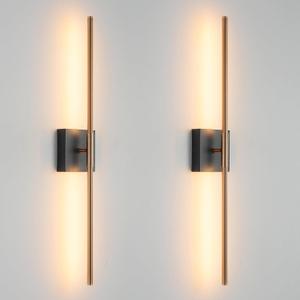 KUZZULL Modern Light Fixture Set of Two 27.8x4.3x3.4in Black and Brass Gold Sconces 1200Lm LED Wall Lights for Bathroom, Living Room, Corridor