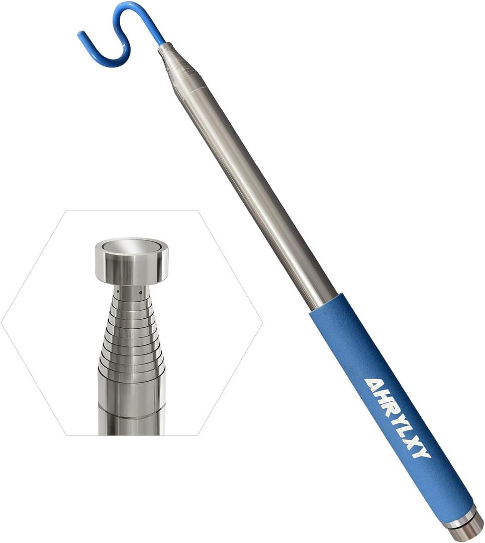 10 FT Telescoping Pickup Tool Magnetic Pole with Hook, Telescopic Push Pull Rod Wire Reacher Grabber Disc Golf retriever, Telescopic Magnetic Pick-Up Tool