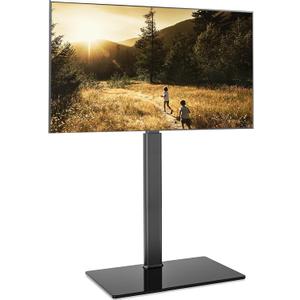 FITUEYES Floor TV Stand for 32 39 40 43 49 50 55 60 Inch TVs, TV Floor Stand with Swivel Mount, Max Holds 66lbs, White Glass Base, Height Adjustable TV Mount for Corner & Bedroom (Black)