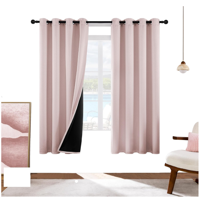 YUNJIN Thickening 100% Blackout Curtain for Bedroom Full Room Darkening Noise Reducing Thermal Curtains&Grommet Drapes for Living Room (Pink, 42''Wx63''L (Pack of 2))