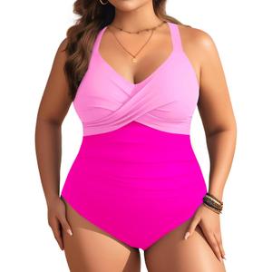 Aqua Eve Plus Size One Piece Swimsuit - Women's Tummy Control Bathing Suit Retro Full Coverage Swimwear 2025 (Hot Pink, 14W)