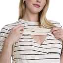 Motherhood Maternity Women's Short Sleeve Crew Neck Nursing Lightweight Tee Shirt for Breastfeeding with Easy Lift-Up Access (Beige, M)