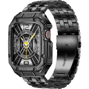 MioHHR Stainless Steel Watch Case with Bands Compatible with Apple Watch Band 46mm Series 11 10, Metal Cover Bumper with iWatch Bands for Apple Watch Series 11/10 46mm, Black