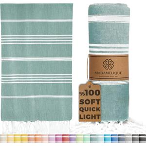 Madamelique Turkish Beach Towel Oversized - 39 x 74 - Quick Dry - Sand Free - Extra Large - Prewashed Beach Towels - Summer Gift - Beach Essentials - Travel Towel (Mediterranean Without Bag, Teal)