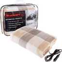Stalwart Heated Car Blanket  12-Volt Electric Blanket for Car, Truck, SUV, or RV  Portable Heated Throw, Camping Essentials (Tan) (Gray Plaid)