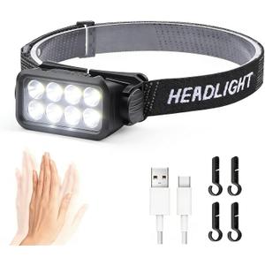 Motion Sensor Headlamp Rechargeable, USB C Head Lamp with 5 Modes 120 Adjustable IPX4 Waterproof LED Headlight for Camping Hiking Running Fishing Hard Hat
