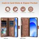 for Samsung Galaxy S26-Ultra-Wallet Case: with RFID Blocking Card Slots (6 Cards) | Soft PU Leather Magnetic Snap Zipper Pocket | Crossbody Wrist Strap Protective Phone Cover - Brown
