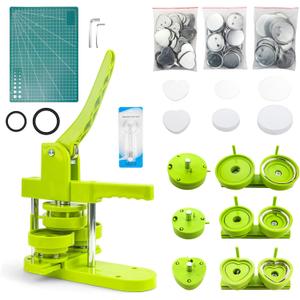 Button Maker Machine Multiple Sizes 2.25in+3in+2.24in Heart-Shaped (58/75mm/Heart), 3 in 1 Badge Press Machine with 60pcs Metal Button Parts & Circle Cutter & Cutting Mat for Pin Maker