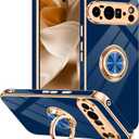 Designed for Google Pixel 10 Pro XL Case with Ring Stand, Support Magnetic Car Mount Rotating Finger Holder Soft TPU Cover Plating Edge Slim Phone Case for Pixel 10 Pro XL 5G Blue