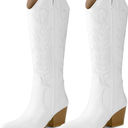 Arromic Cowboy Boots for Women Comfortable Womens Embroidered Western Cowgirl Knee High Boots Pointed Toe Zipper Chunky Heel Country Outfit Retro Tall Boots 7/US