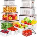 8-Pack Fruit Storage Containers for Fridge, Leakproof Fruit Containers for Fridge with Colanders, BPA-Free Produce Storage Containers with Lids Keep Fruits, Vegetables, Berry, Meat Fresh longer