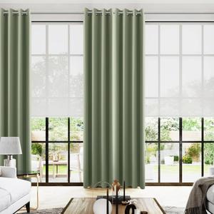 KOUFALL 96 Inches Long Curtains Drapes for Living Room 2 Panels Set,Dark Sage Green Black Out Room Darkening Blackout Vertical Sliding Door Blinds for Patio Doors
