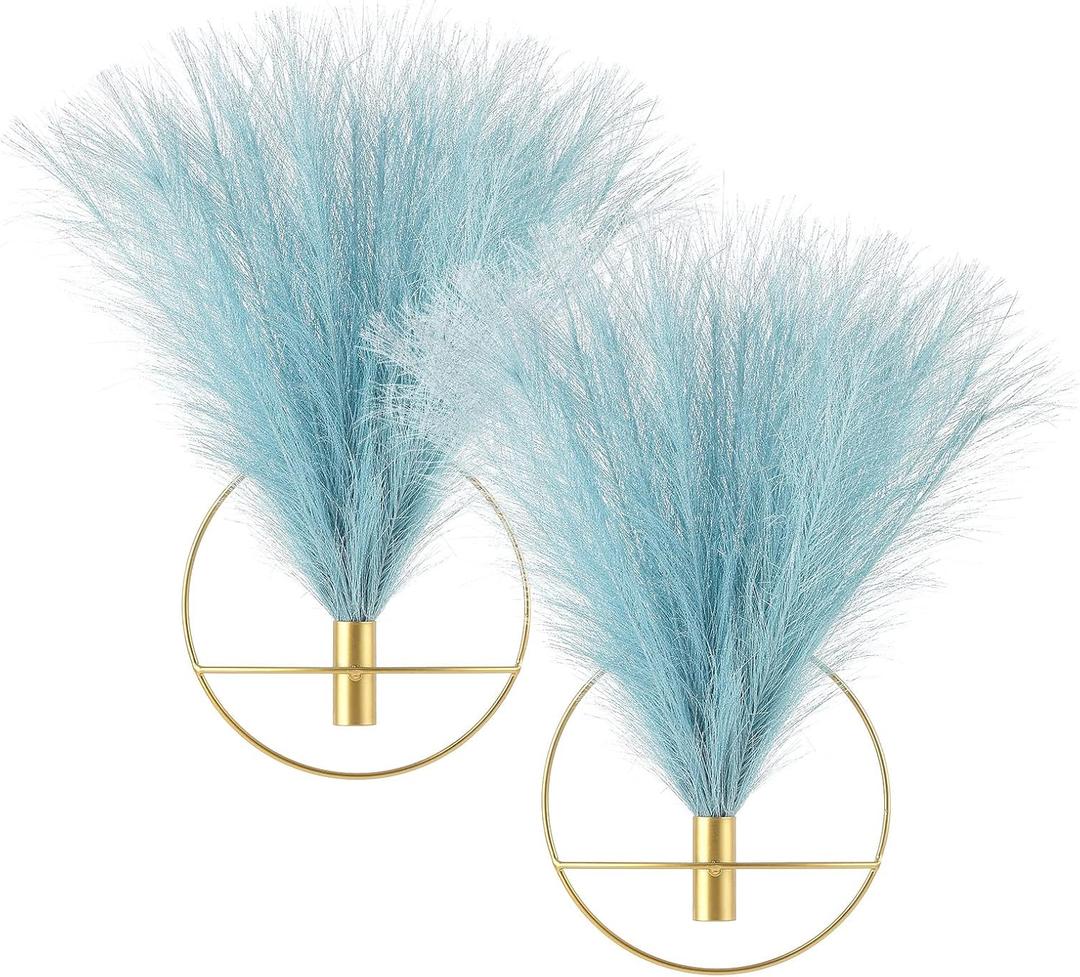Pretty Jolly Boho Wall Decor, Wall-Mounted Metal Wall Decor, Hanging Artificial Pampas Display, Wall Art Living Room, Bedroom, Bathroom, Dining room, Plant Wall Decor 2 Pack Gold (S 7.8inch (Gold Ring), 37-pampas-teal - Gold Ring)