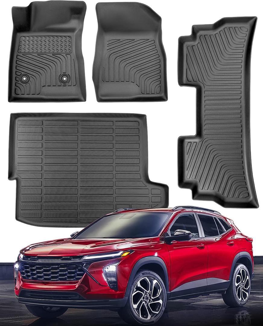 All Weather Rubber Floor Mats for Chevy Trax 2026 2025 2024 LS/LT/ACTIV/1RS/2RS, Trunk Mat Cargo Liner Custom Fit for Front & 2nd Row Backseat, Heavy Duty TPE Black Car Accessories for Buick Envista, Set name: for Trax 2024-2026