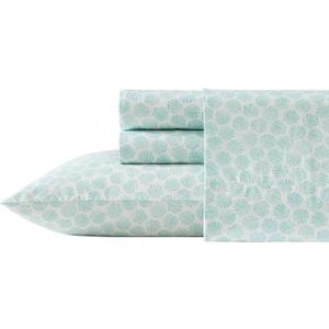 Laura Ashley - Queen Sheets, Cotton Percale Bedding Set, Lightweight & Breathable Home Decor (Margate Shells Blue, Queen)