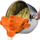 Kitchen Gizmo Snap N Strain Clip On Strainer for Pots and Pans - Adjustable Silicone Colander for Kitchen - Compact Clip-On Food Strainer for Draining Pasta and Vegetables - Orange