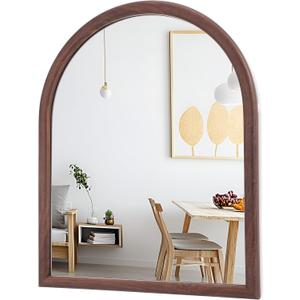 LVMU Arched Farmhouse Wall Mirror Natural Walnut/Oak Elegant Woodgrain Large Vanity Decorative Mirrors 16''x20''/20''x30'' Tempered Glass Bathroom Over Sink, Entryway Living Room (Walnut, 20"L x 16"W)