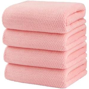 HOMEXCEL Bath Towels Pack of 4, (27 x 54 Inches) Microfiber Ultra Soft Highly Absorbent Bath Towel Set, Lightweight and Quick Drying Towels for Body, Sport, Yoga, SPA, Fitness, Pink