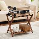Fully Assembled Walnut Luggage Racks Set of 2, Bamboo Luggage Stand
