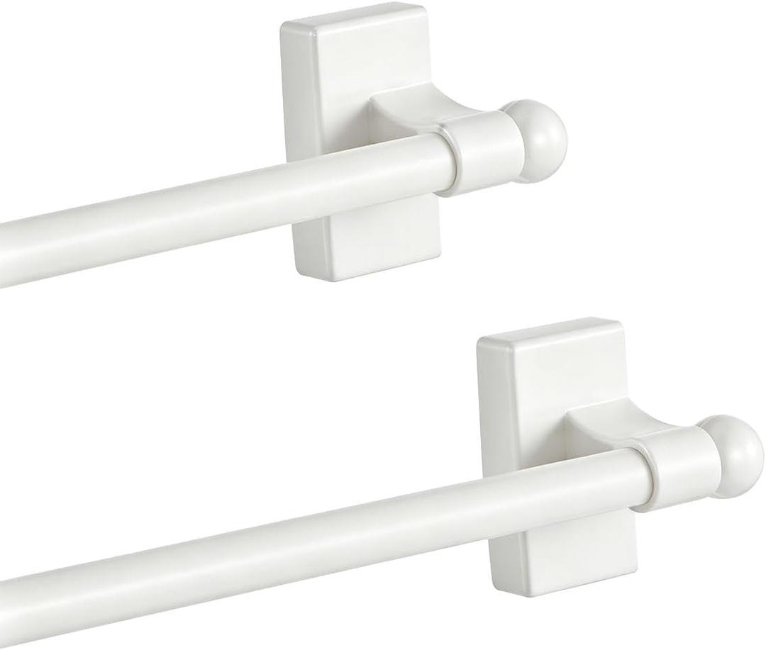 2 Pcs Magnetic Curtain Rods for Metal Door 16 to 28 Inch, 1/2" Multi-use Adjustable Appliance Magnetic Rod for Window Frames, Cabinets, Refrigerators, Dishwashers(White)