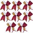 8 PCS Large Glitter Cheer Bows 8" Rhinestones Hair Bows Sparkly Cheerleading Softball Team Bow Hair Ponytail Holder Accessories for cheerleaders football Competition Sports- Maroon Gold
